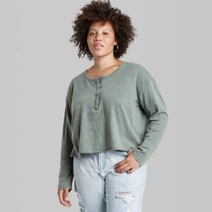 3 For $30 Wild Fable Snap Front Cropped Long Sleeve Tee Shirt Green